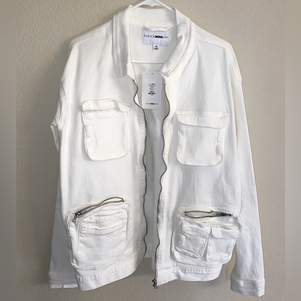 FashionNova White Denim Jacket Size M